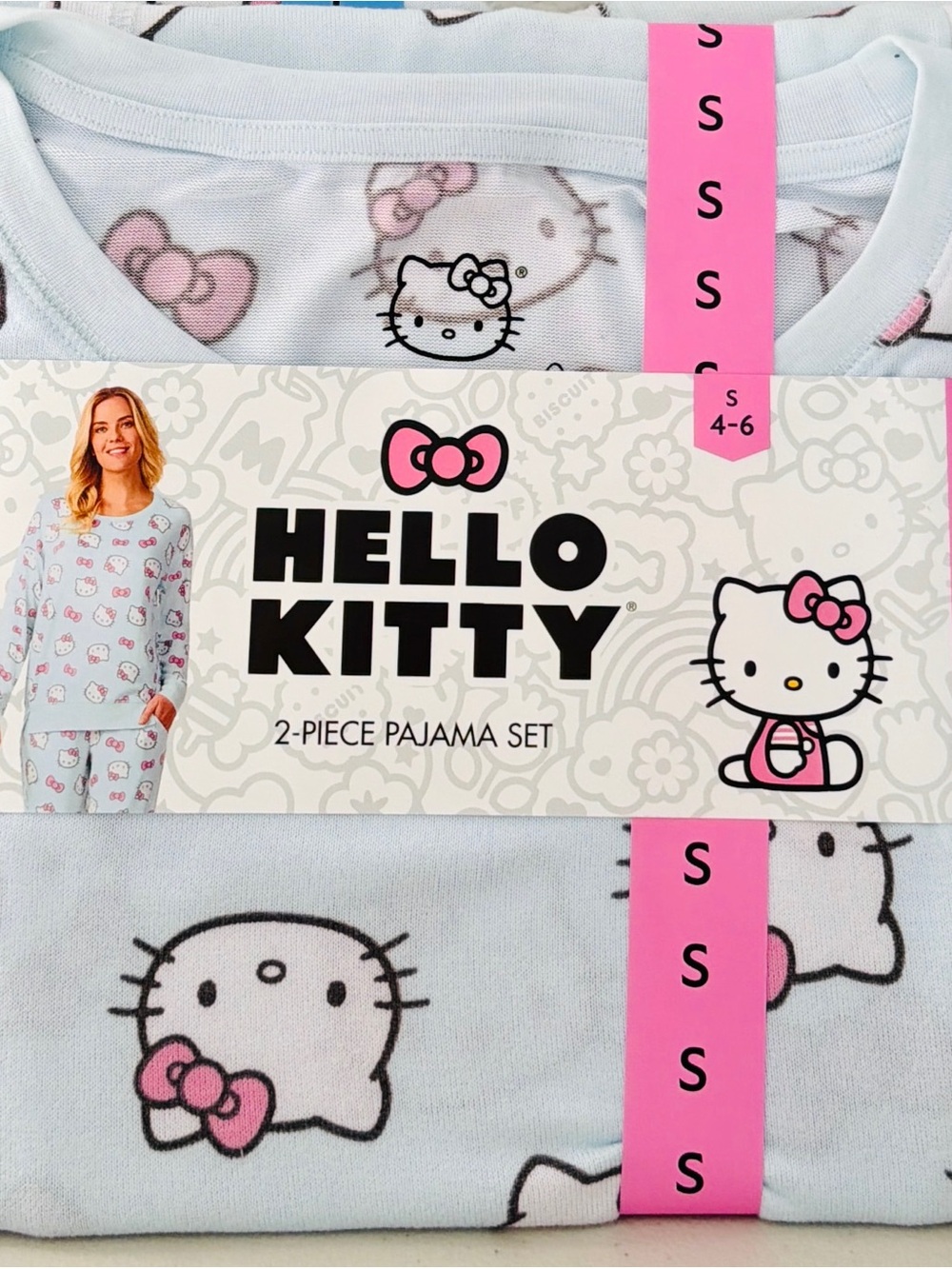 Hello Kitty Light Blue and Pink 2-Piece Womens Pajama Set available in S, M or L